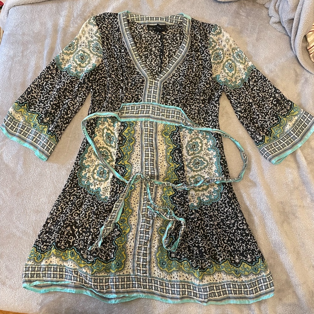 INC International Concepts 100% Silk Boho Paisley Tile Tunic Dress Size [Size]
